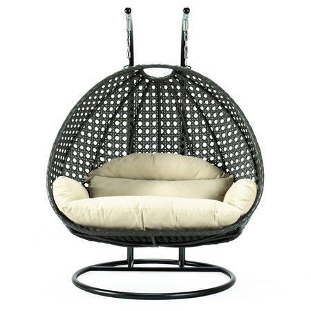 LEISUREMOD Charcoal Wicker Hanging 2 person Egg Swing Chair with Taupe Cushions ESCCH-57TP